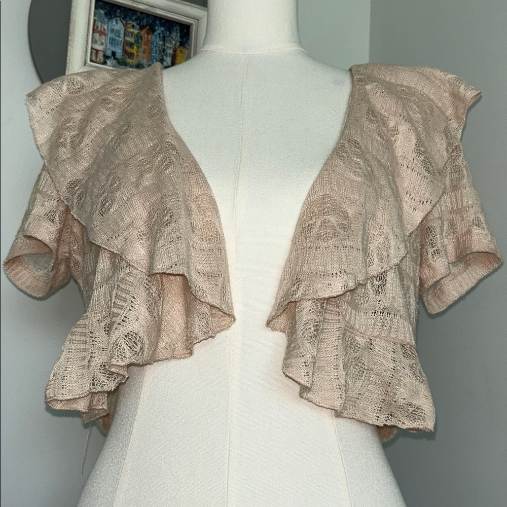 Perceptions New York Womens Cream Open Knit Pointelle Shrug Short Sleeve‎ Medium